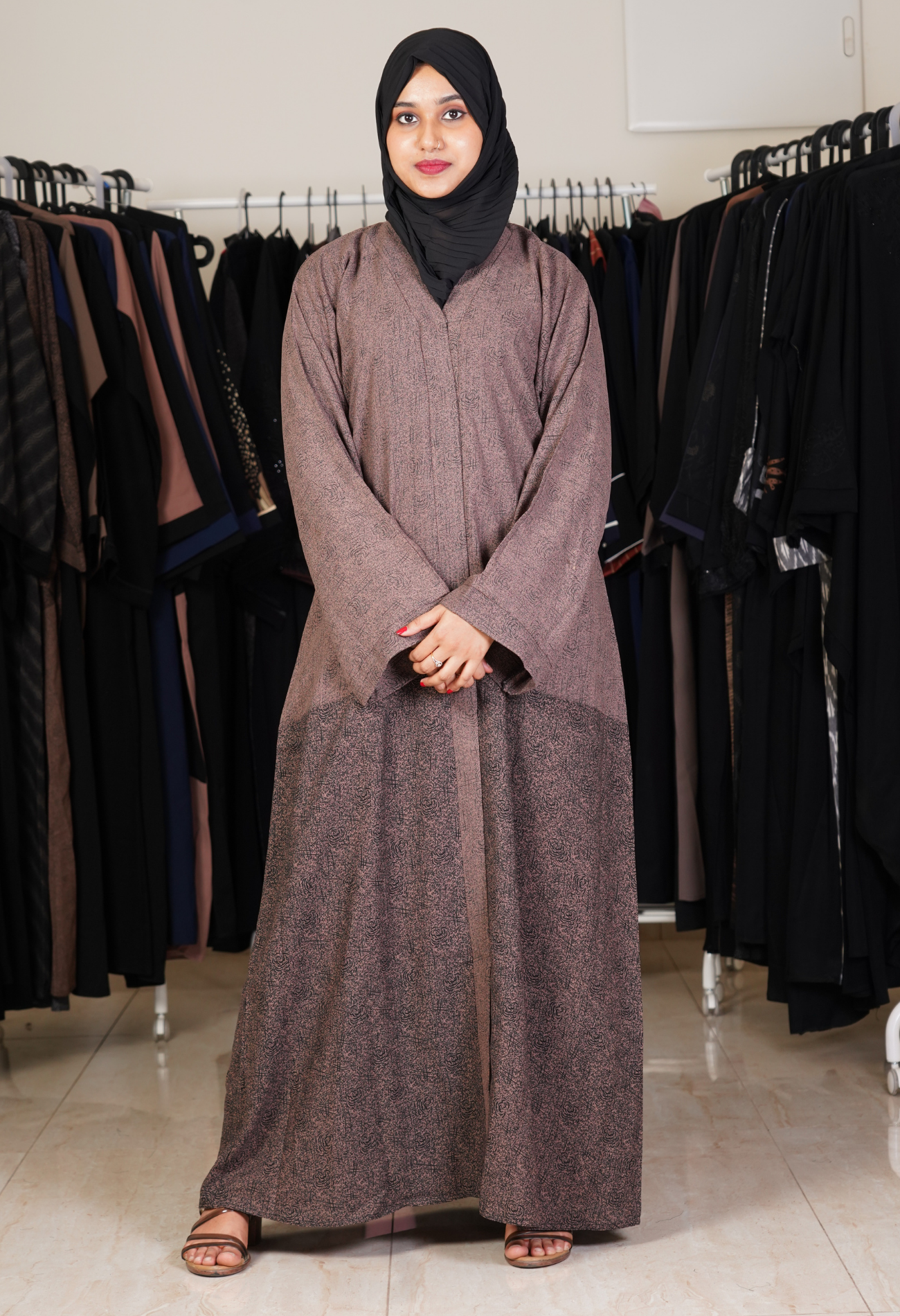 Printed Front Open Abaya