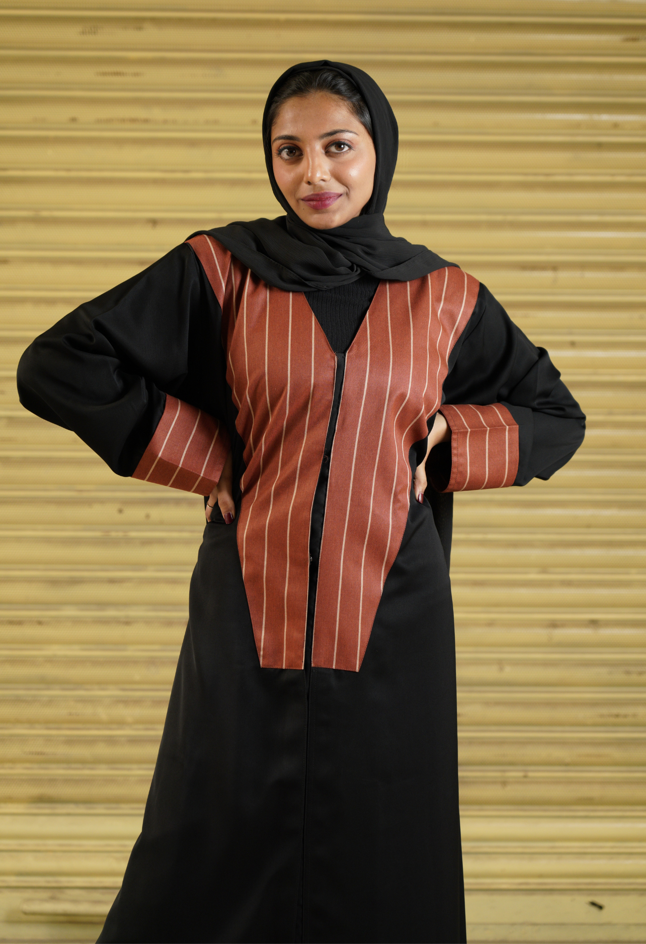 Black Front Open Abaya With Suiting Fabric