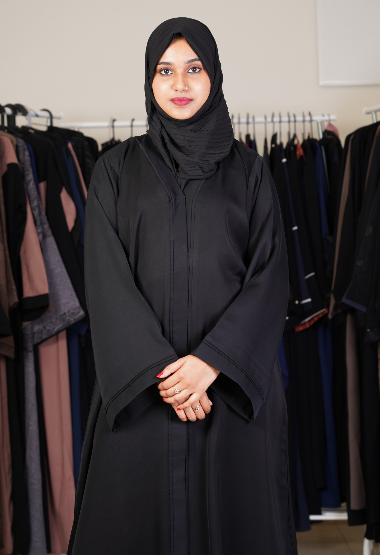 Basic Plain Black Front Open Abaya