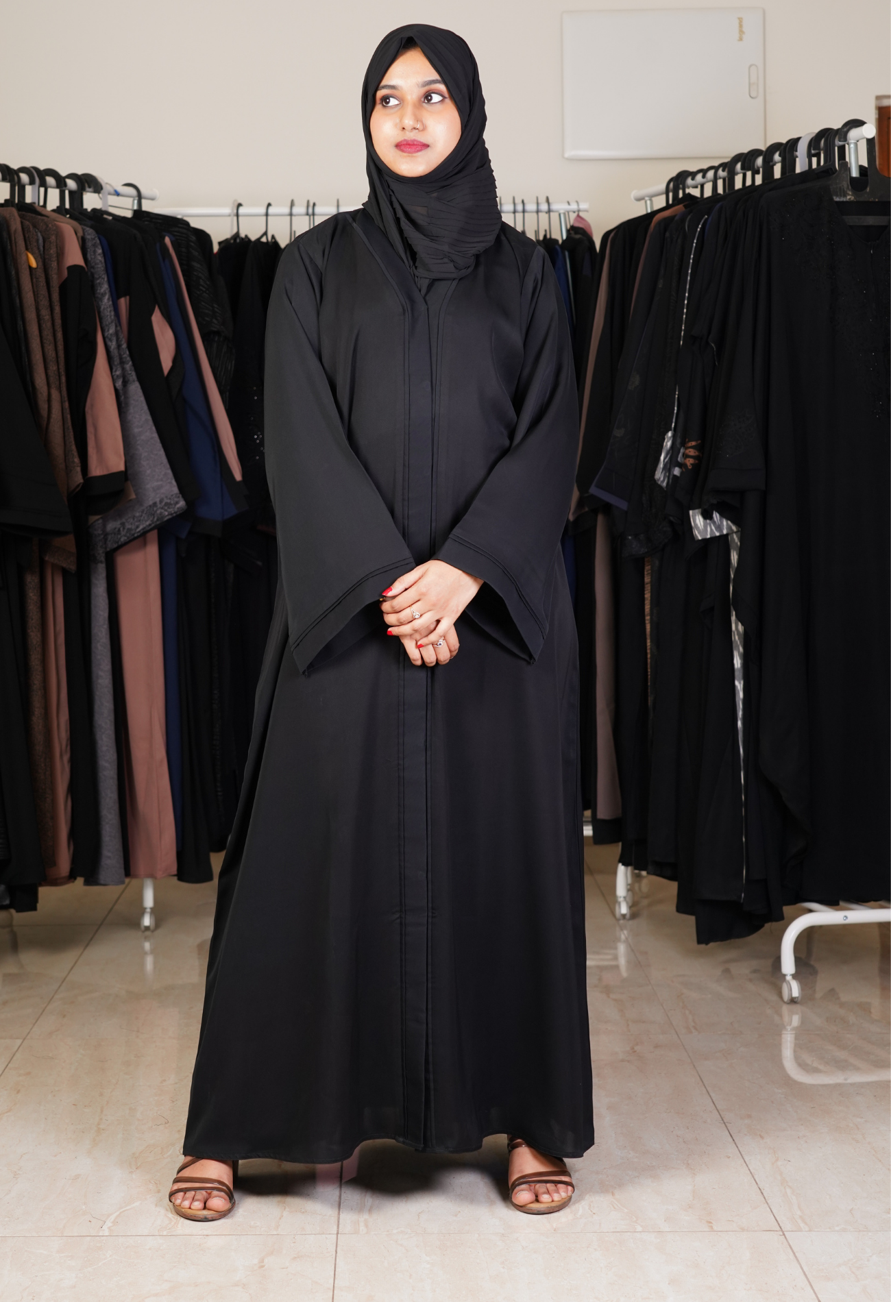 Basic Plain Black Front Open Abaya