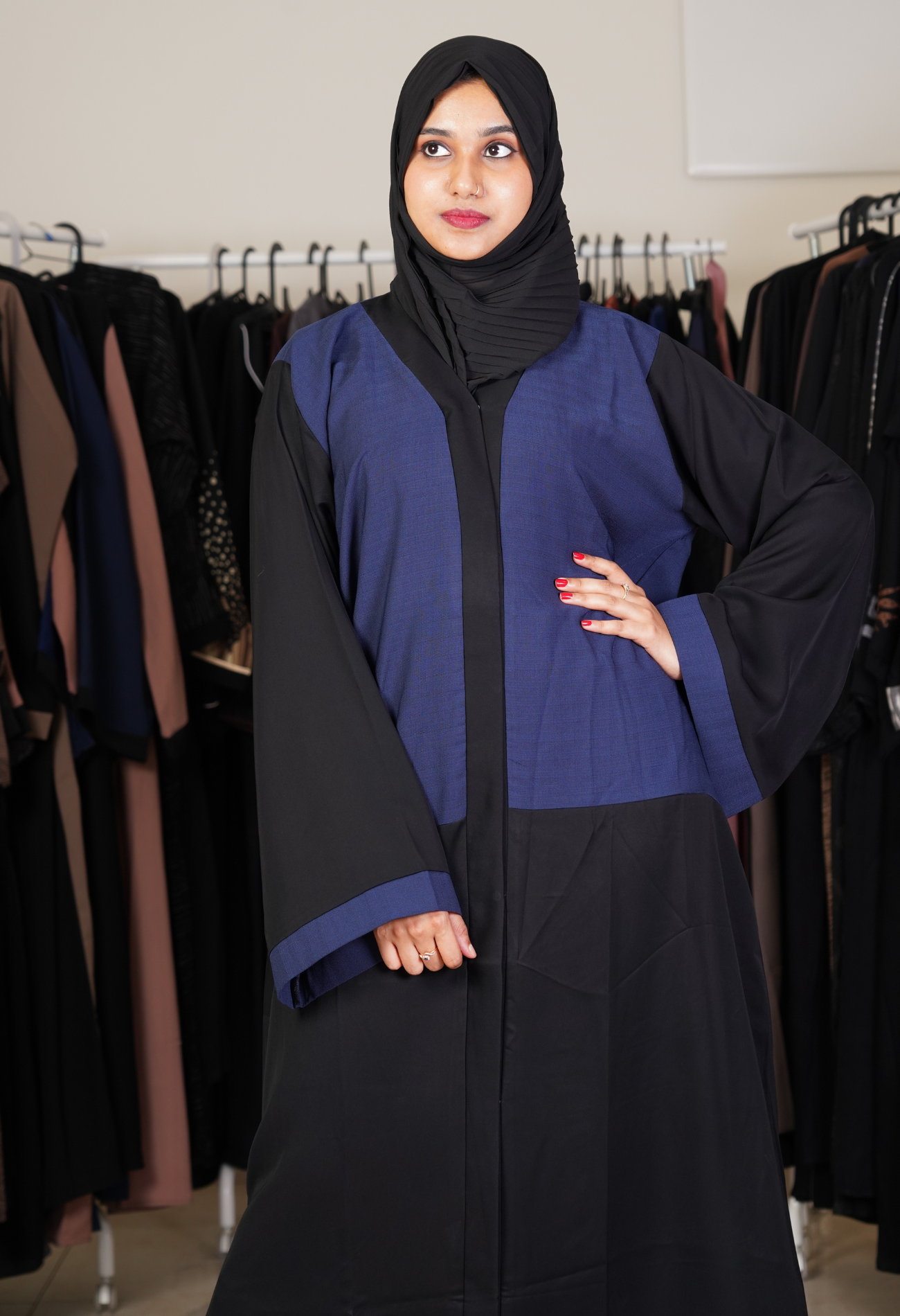 Two Tone Half Body Front Open Abaya