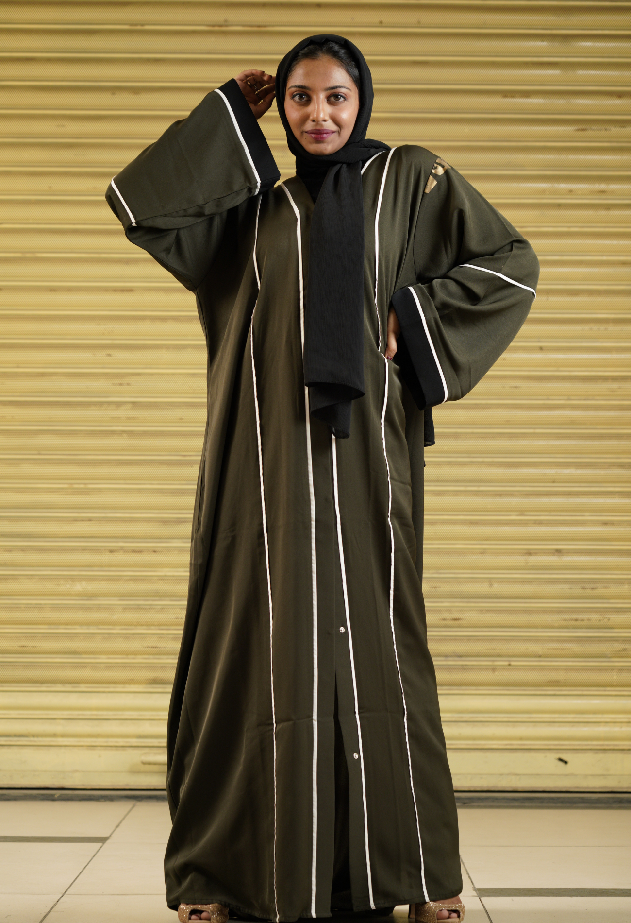 Military Green Front Open Abaya