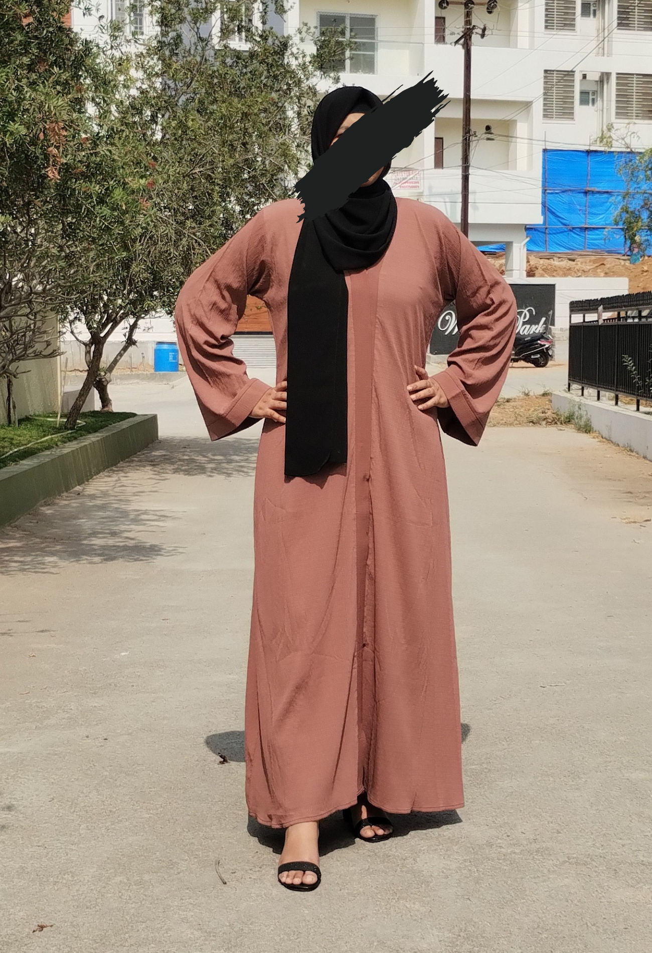 Front Open Abaya Texture Peach Abaya