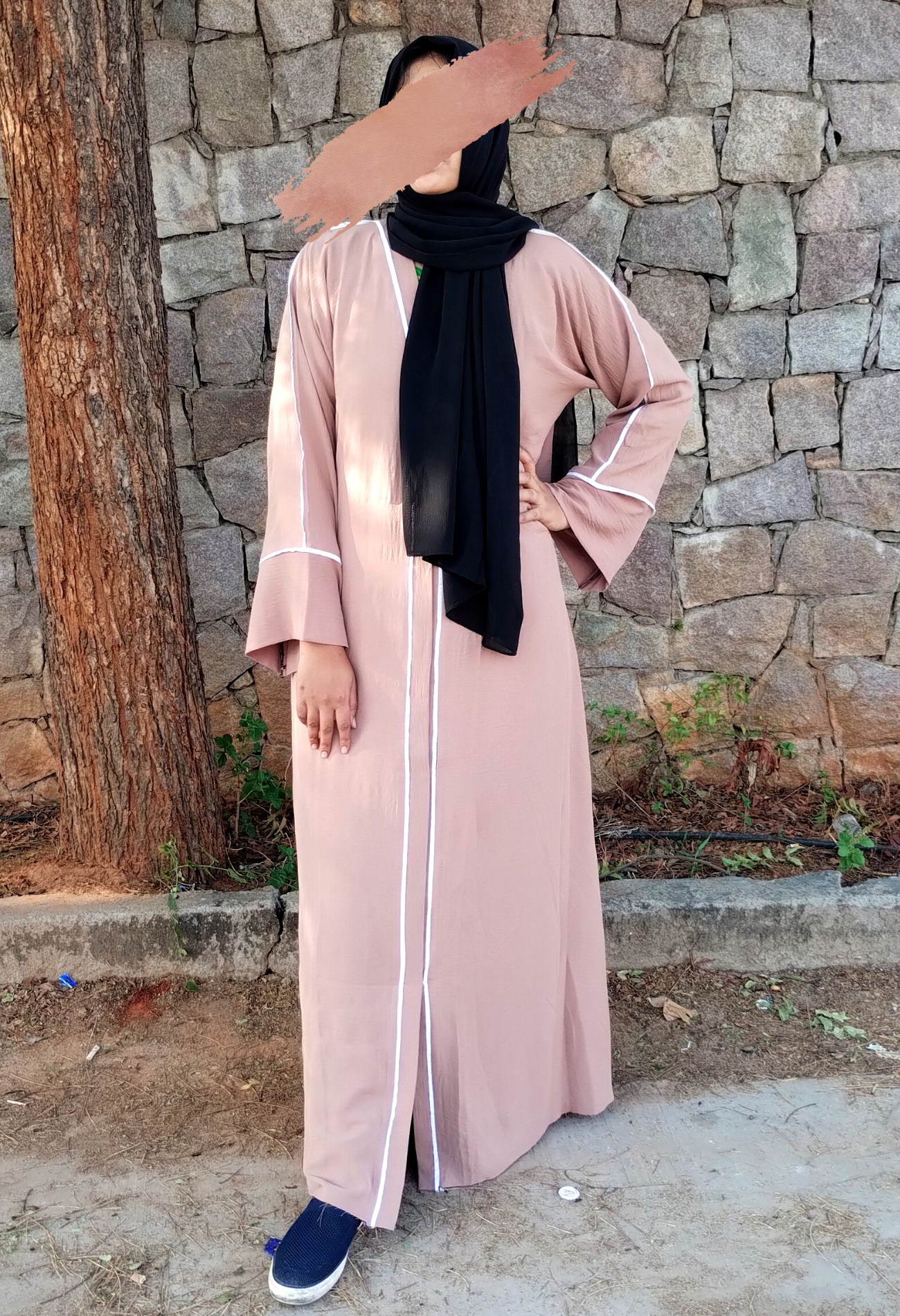 Caramel Cye Front Open Abaya With White Piping