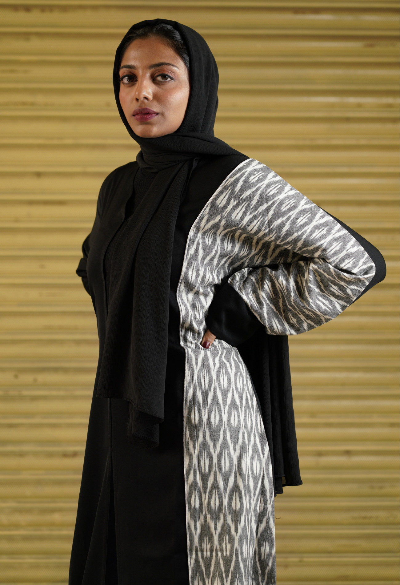 Ikkat Two Tone Front Open Abaya