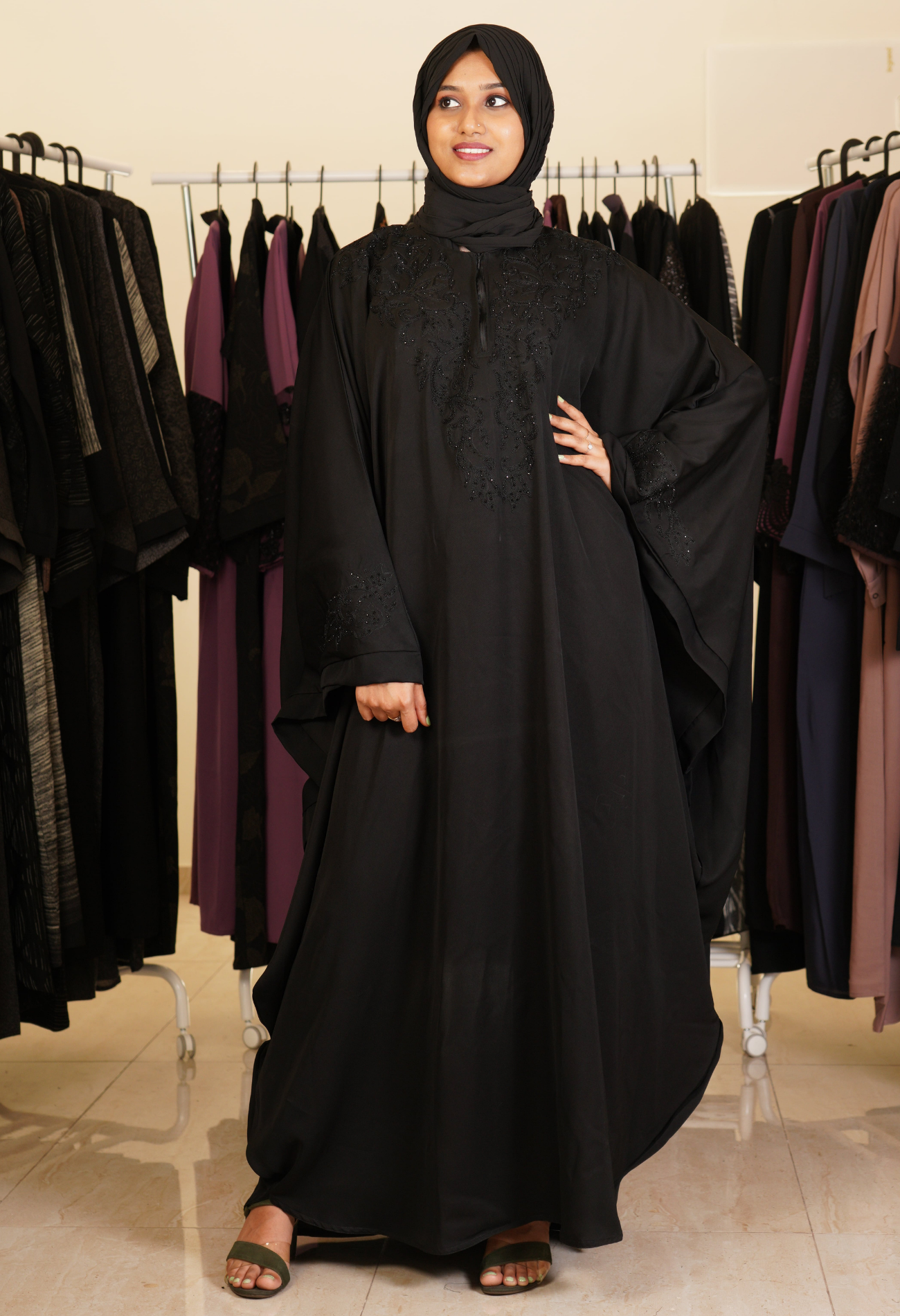 Black Kaftaan Abaya With Aari Work