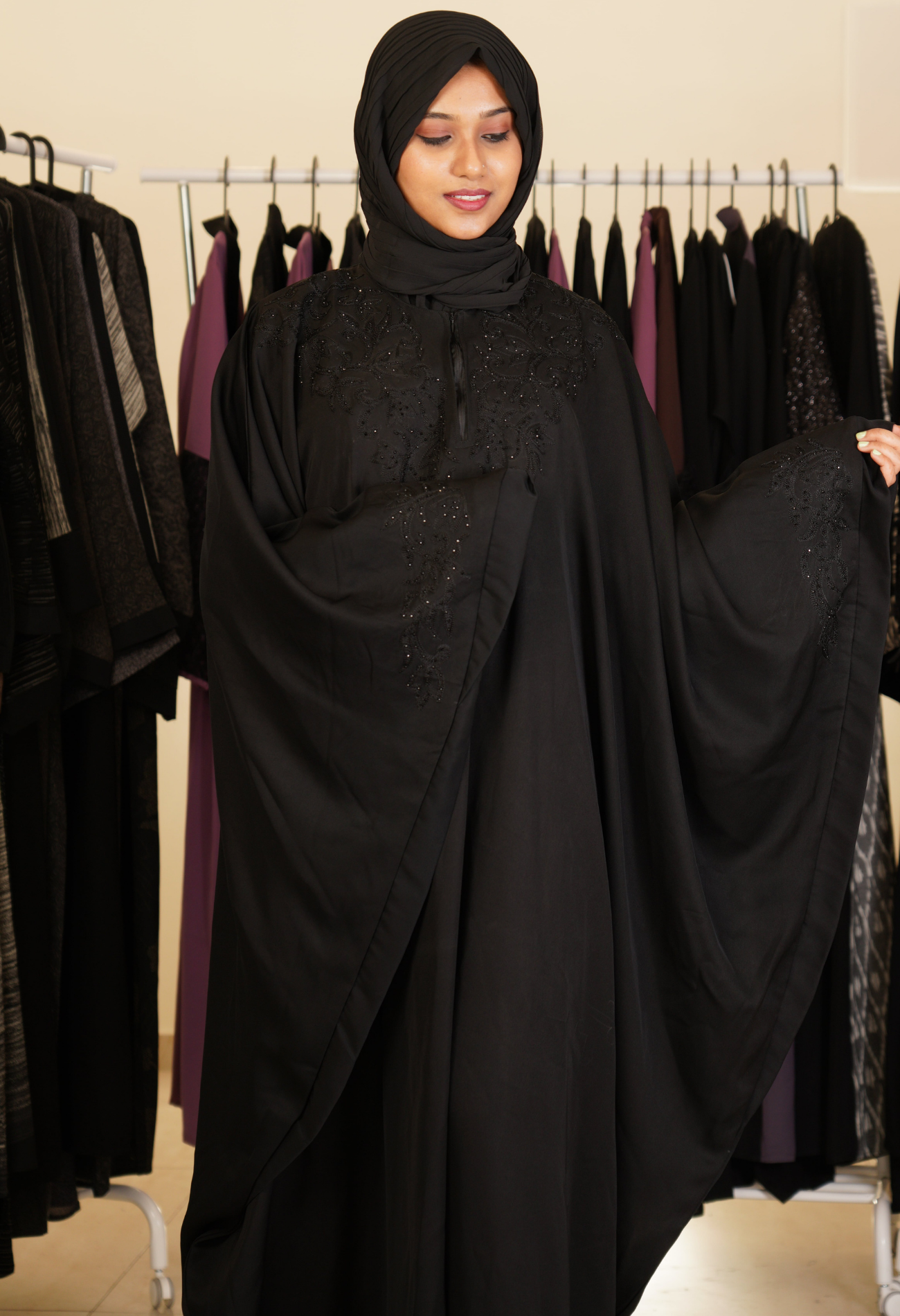 Black Kaftaan Abaya With Aari Work