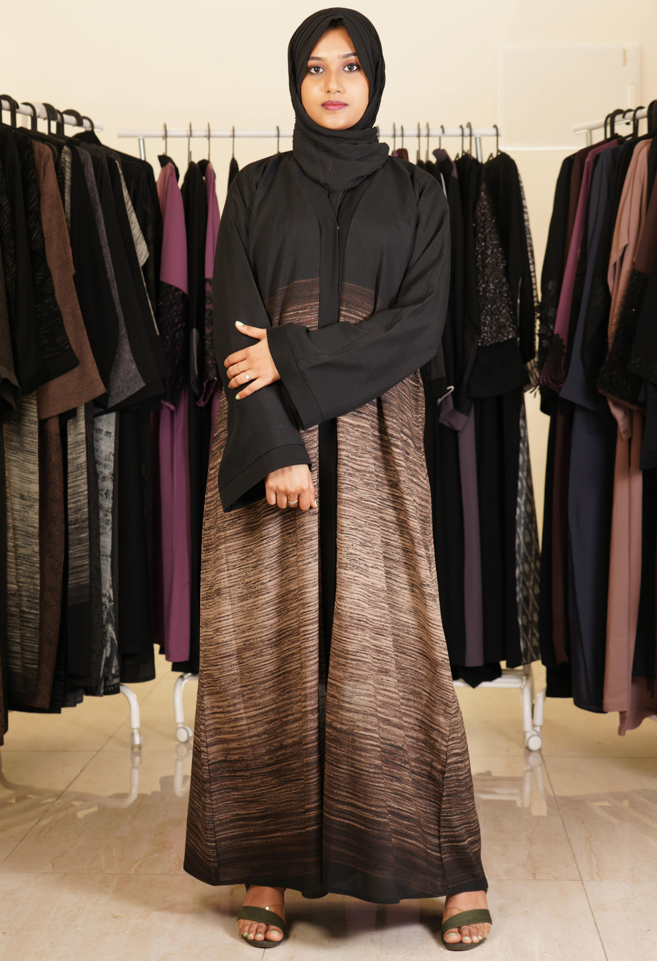 Printed Marble Front Open Abaya