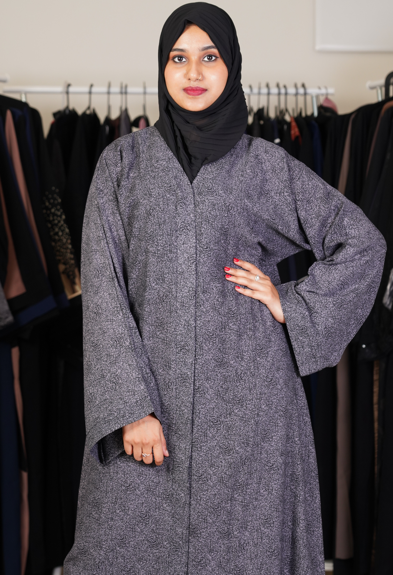 Self Design Front Open Abaya