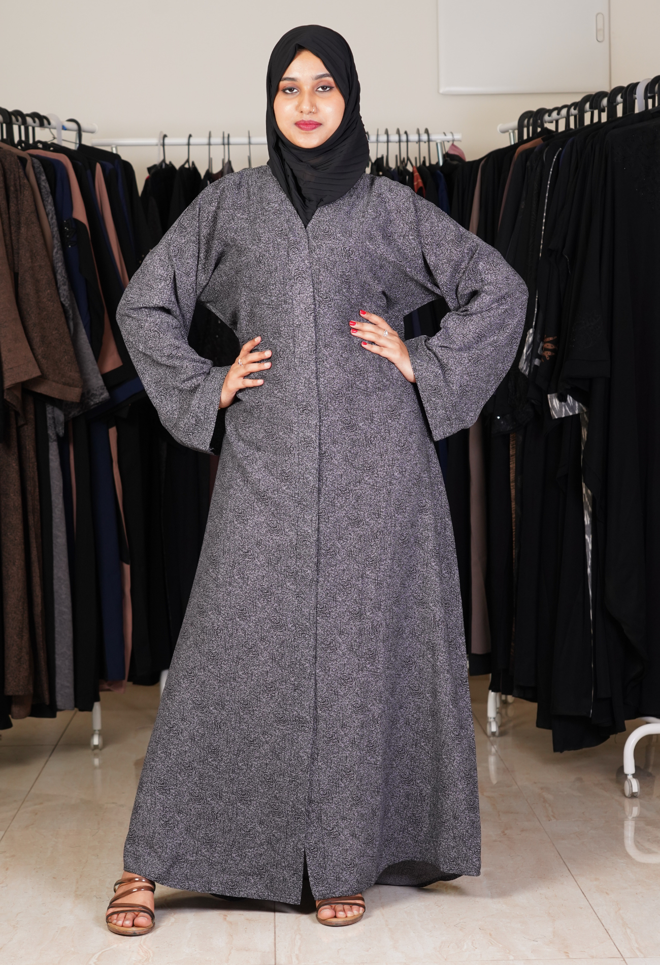 Self Design Front Open Abaya