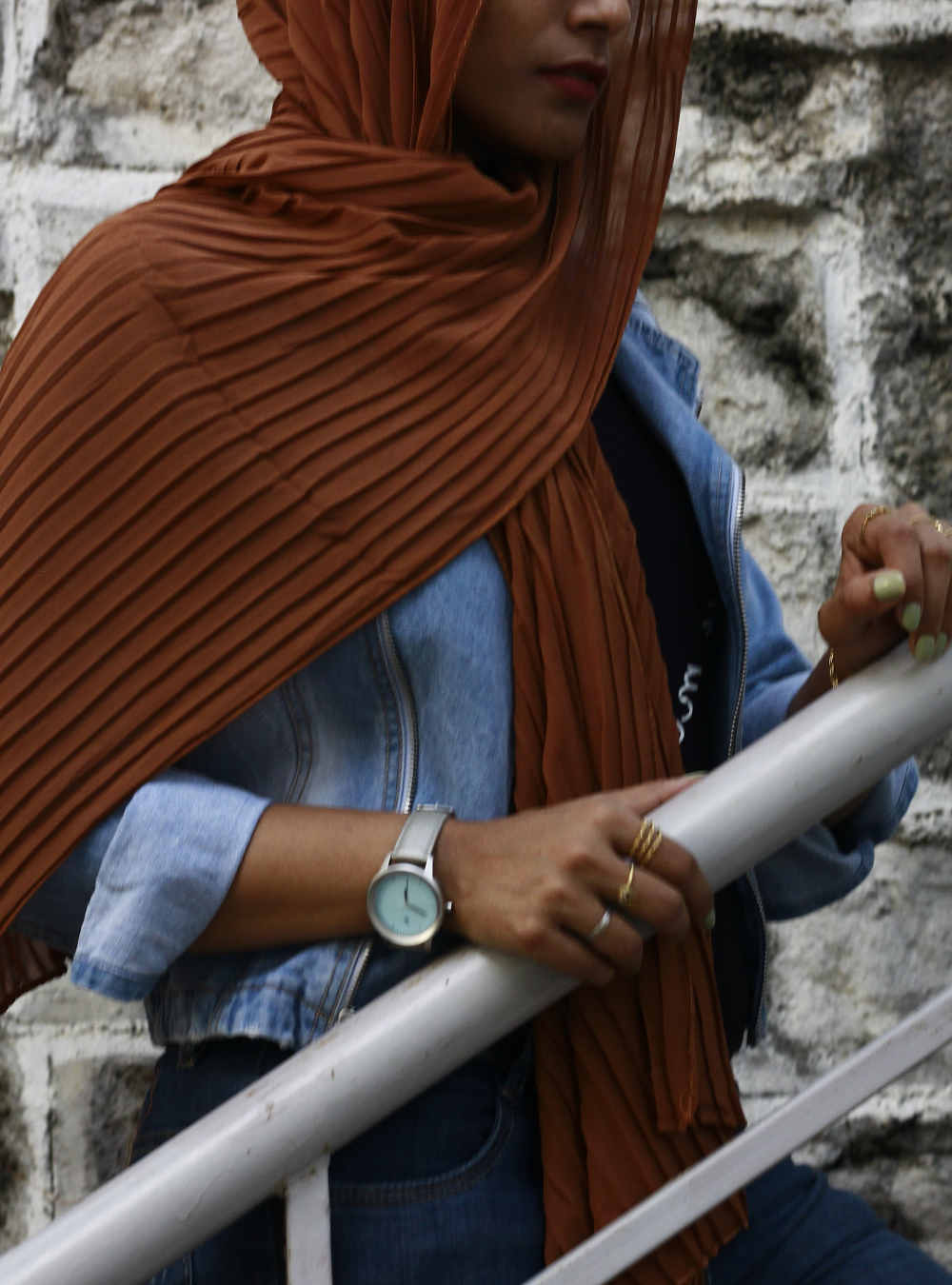 Burnt Orange Knife Pleated Hijab