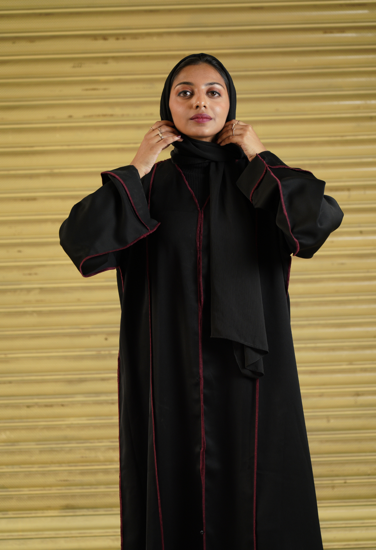 Black Front Open Abaya With Over Lock cuts