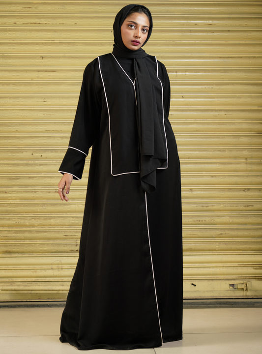 Black Front Abaya With Rectangle Lapel