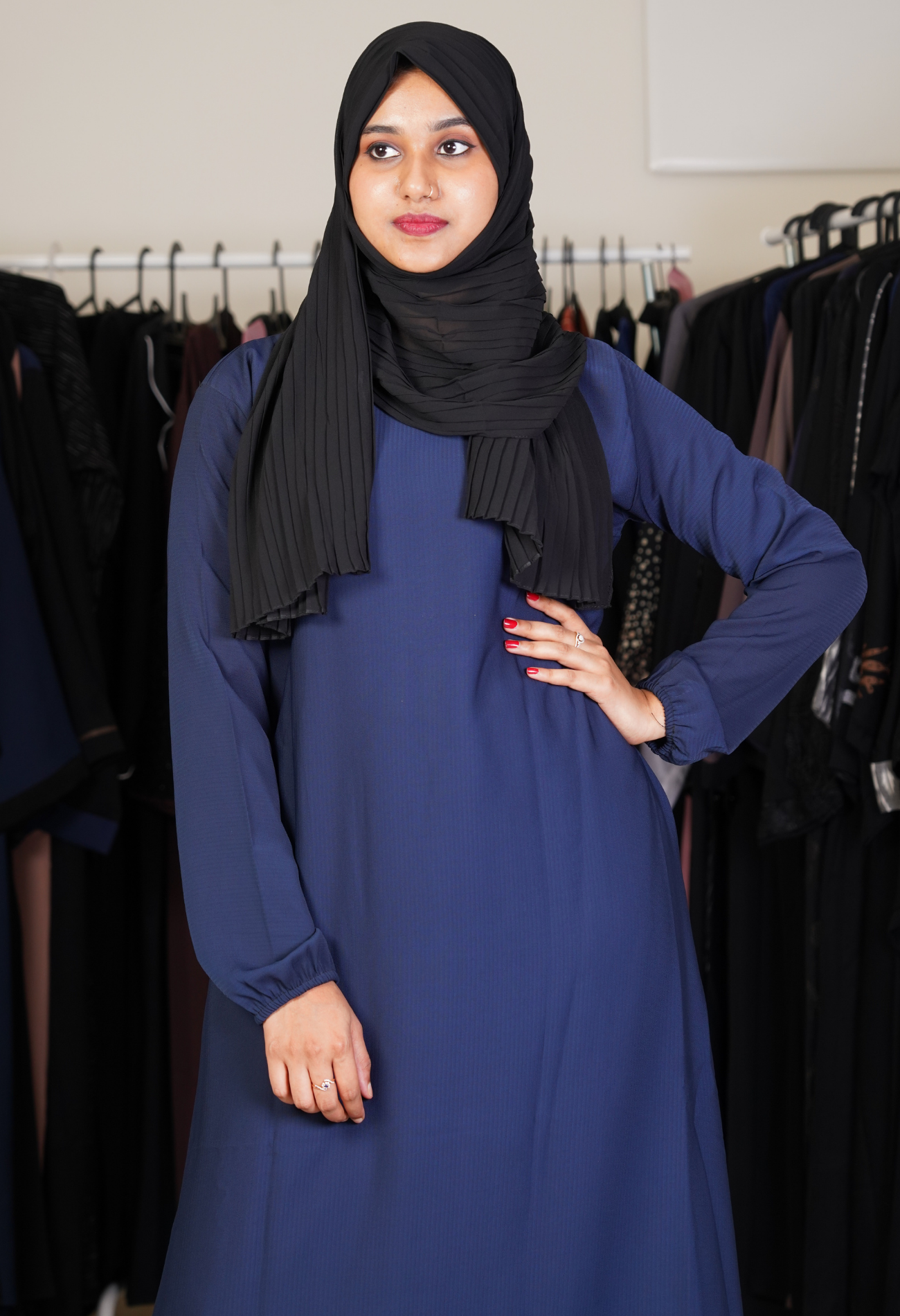 Basic Navy Blue Closed Abaya(Maxi)