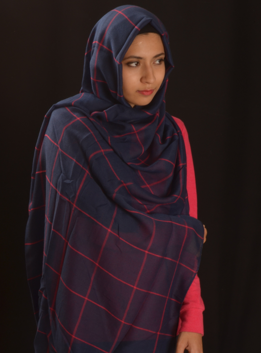 Navy Blue Grid Hijab