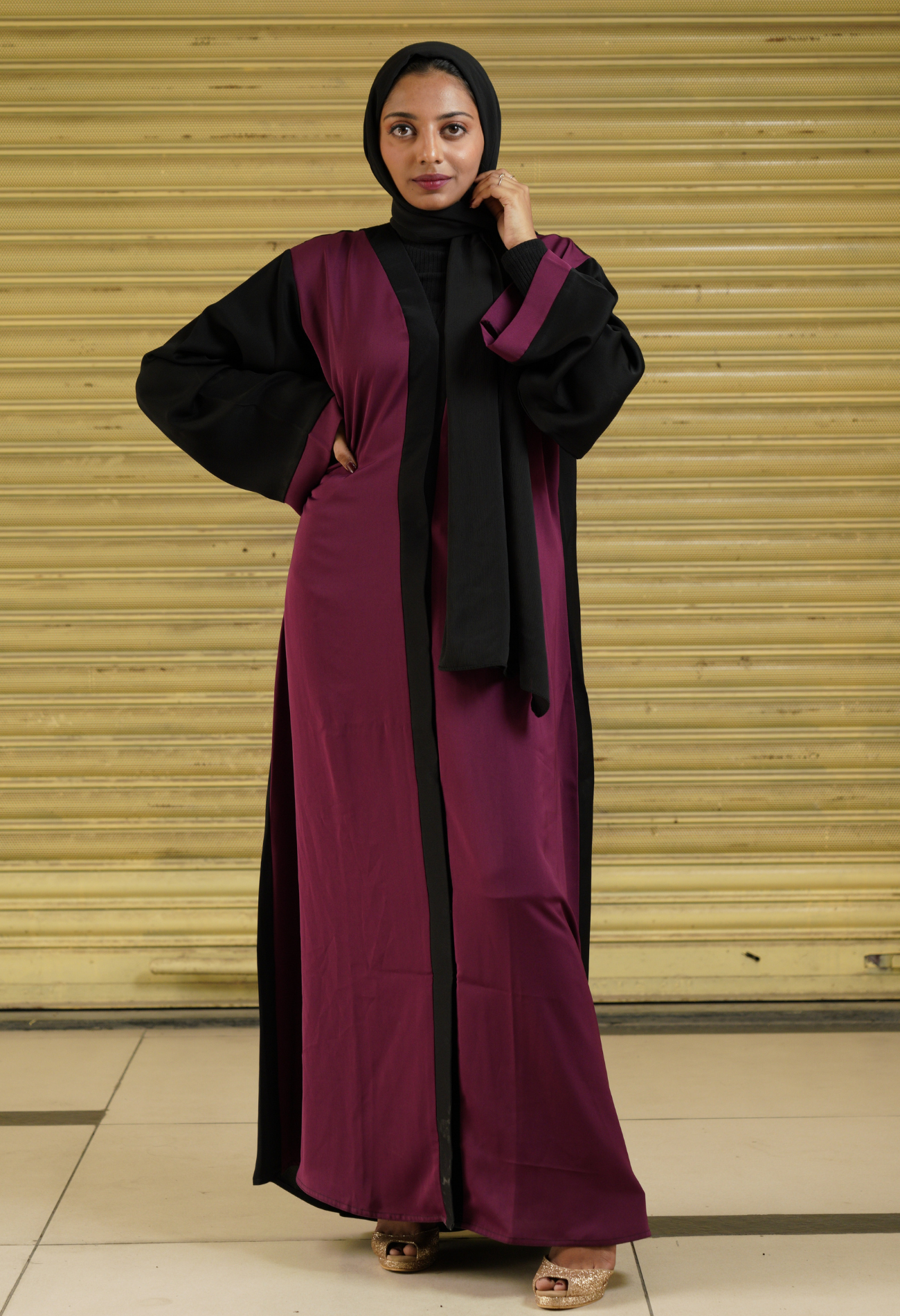 Two Tone Front Open Abaya