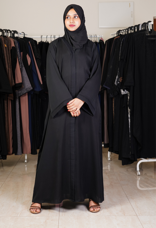 Basic Plain Black Front Open Abaya