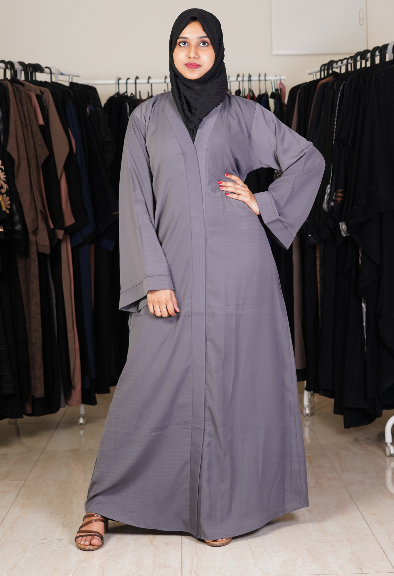 Ash Front Open Abaya