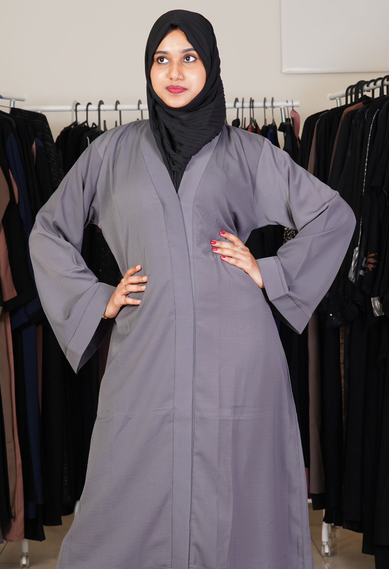 Ash Front Open Abaya