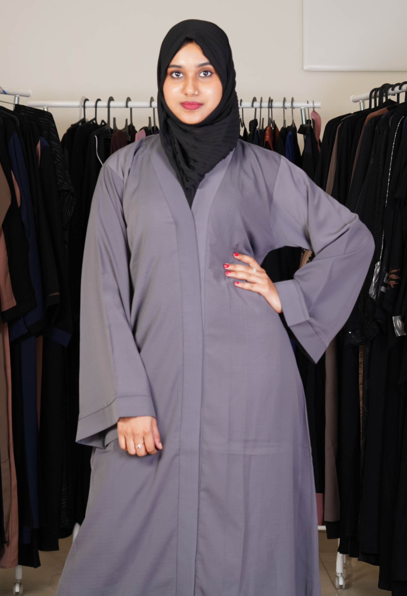 Ash Front Open Abaya