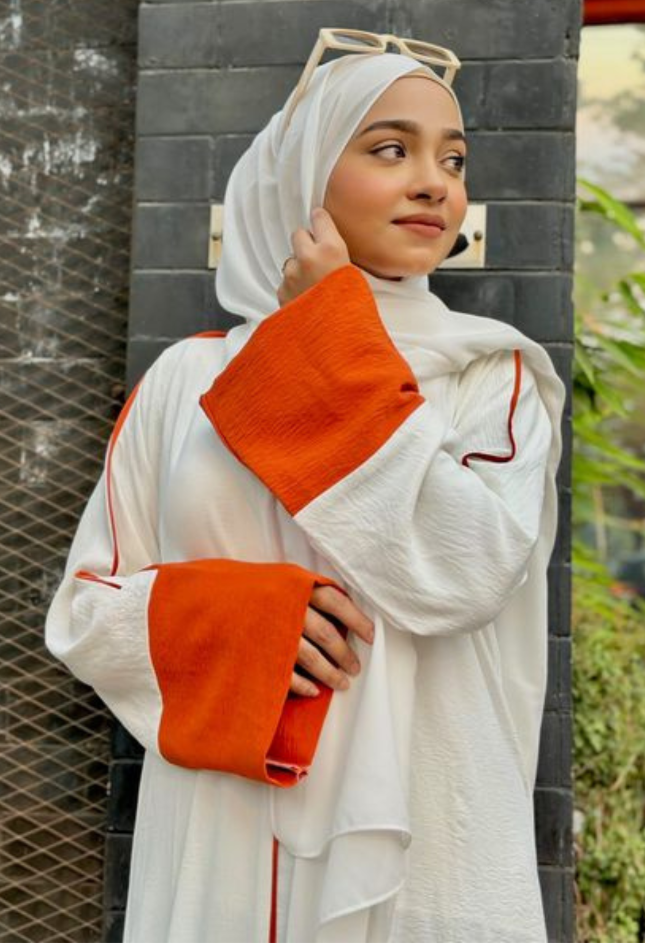 Angle Abaya With Burnt Orange Piping And Sleeves