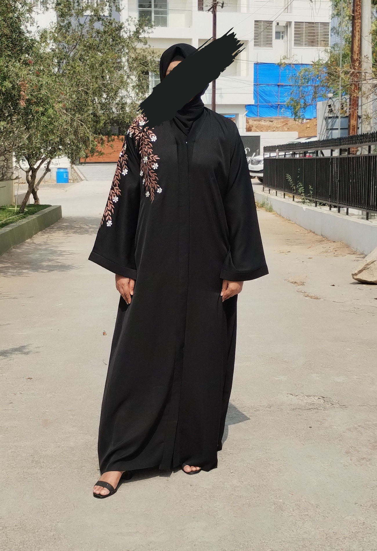 One Sided Embroidery Front Open Abaya