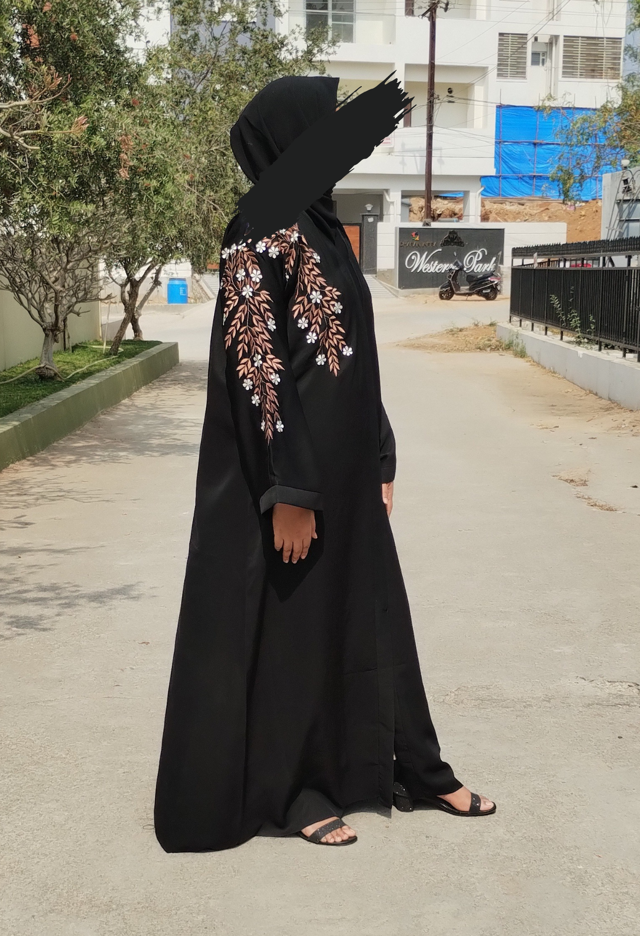 One Sided Embroidery Front Open Abaya