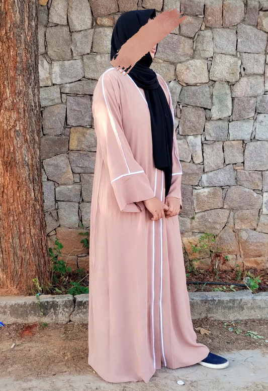 Caramel Cye Front Open Abaya With White Piping