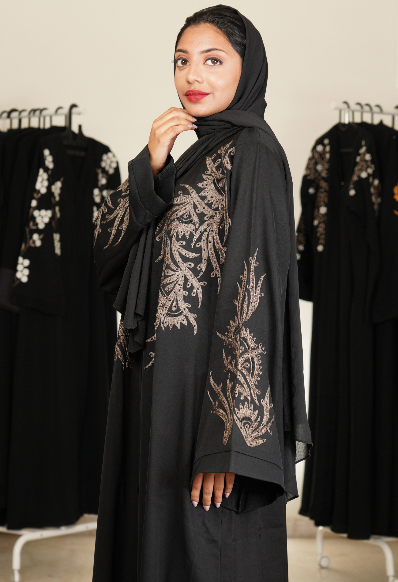 Black Front Open Abaya With Aari Work