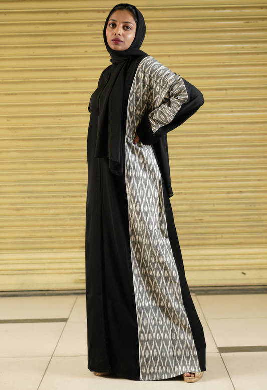 Ikkat Two Tone Front Open Abaya