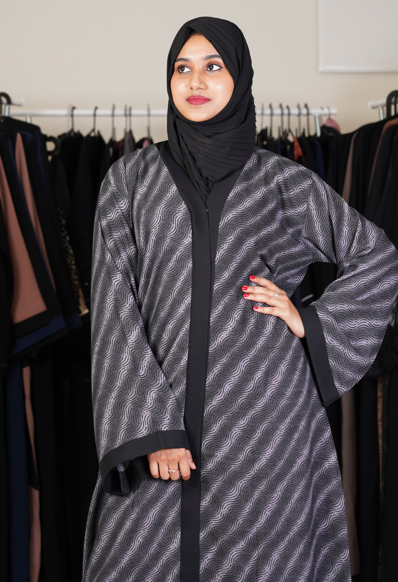 Self Printed Front Open Abaya- Abaya Project