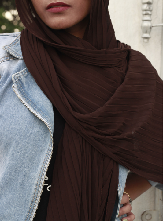 Brown Knife Pleated Hijab