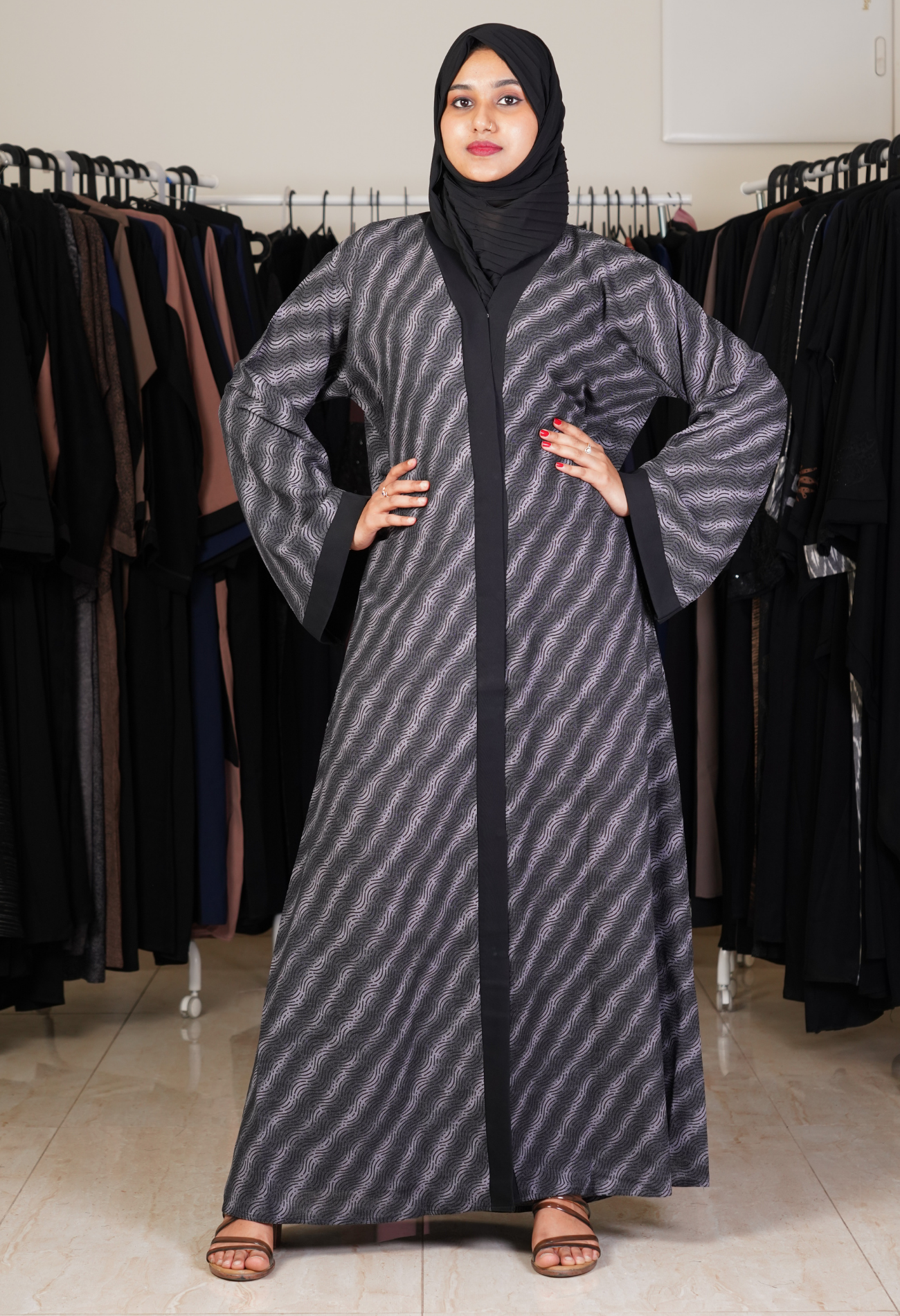 Self Printed Front Open Abaya- Abaya Project