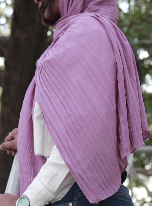 Pink Knife Pleated Hijab