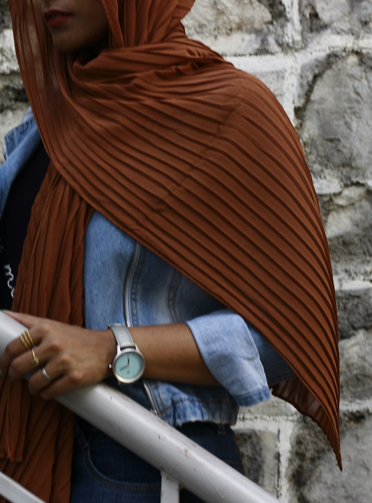 Burnt Orange Knife Pleated Hijab