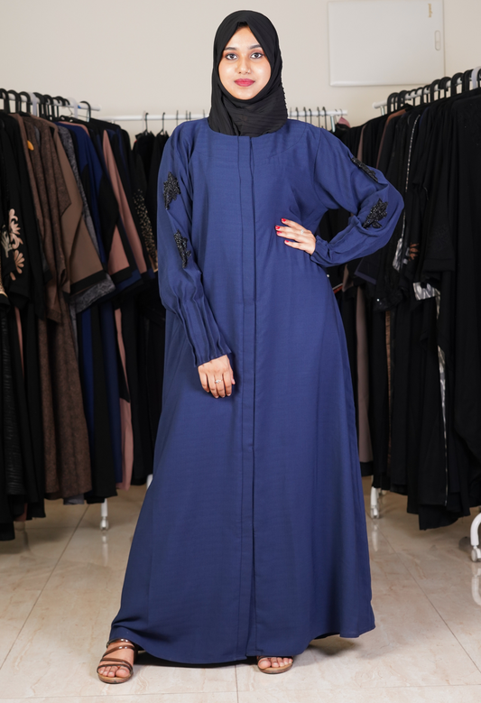 Navy Blue Front Open With Embroidery Patch on Sleeves