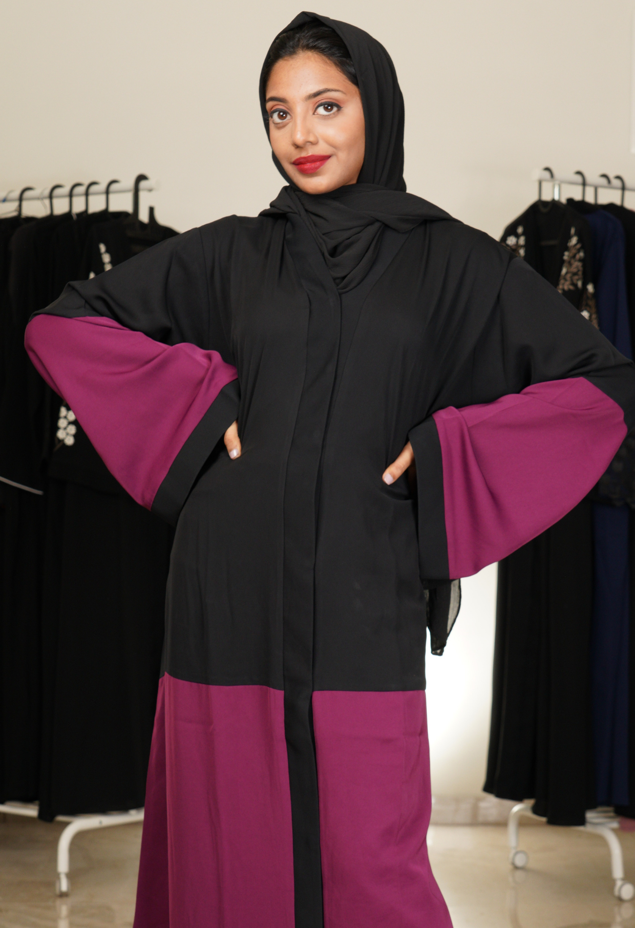 Basic Two Tone Front Open Abaya