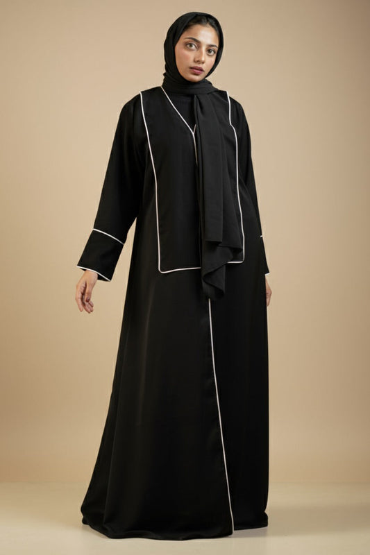 Black Front Abaya With Rectangle Lapel