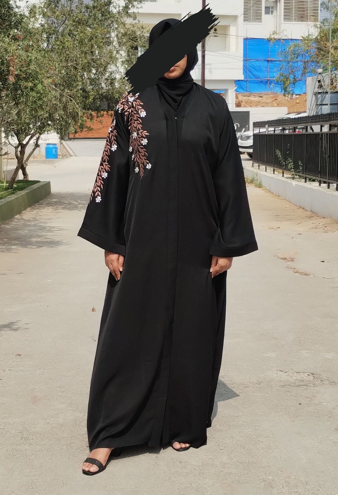 One Sided Embroidery Front Open Abaya