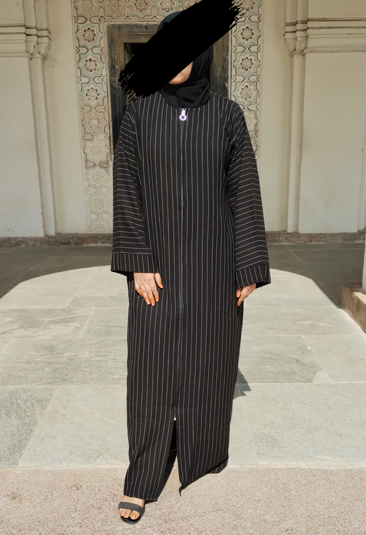 Black Front Open Abaya with Zipper