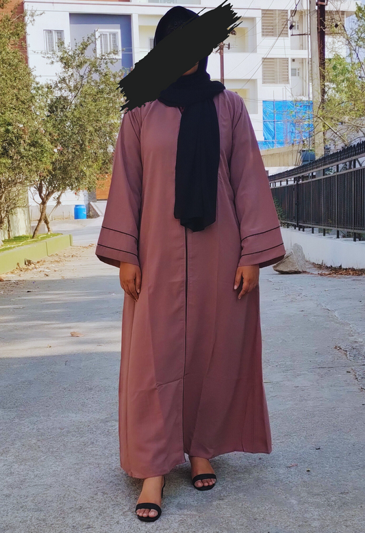 Peach Front Open Abaya with Black Piping