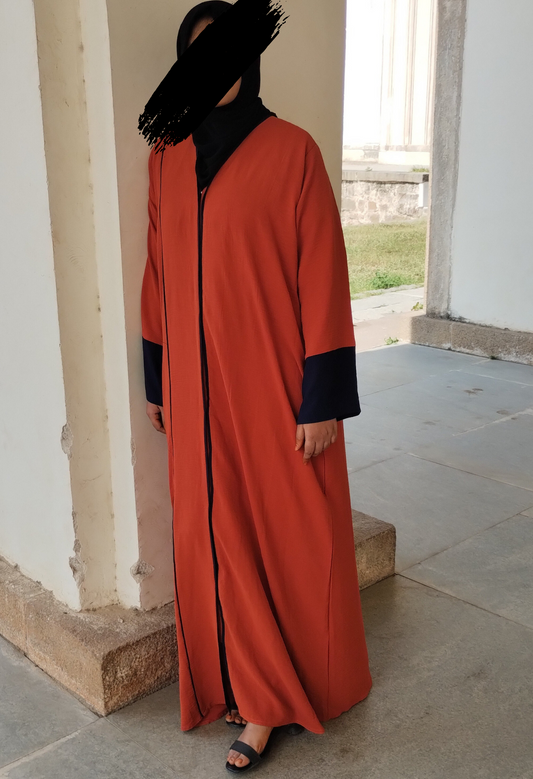 Burnt Orange Abaya with Ink Blue Piping