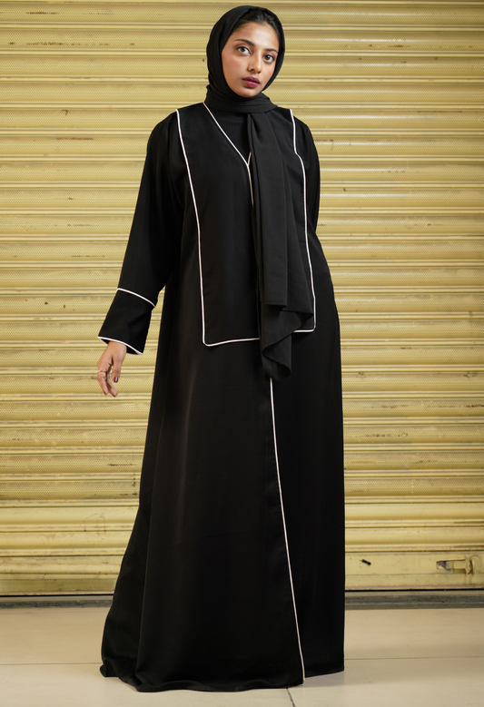 Black Front Abaya With Rectangle Lapel