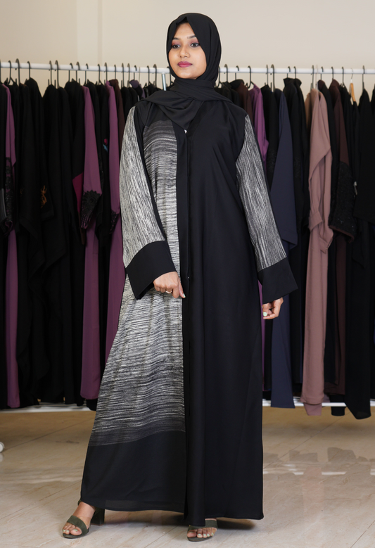 Printed Two Tone Front Open Abaya