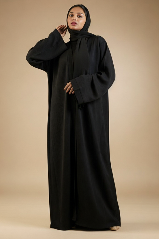 Texture front Open Black Abaya