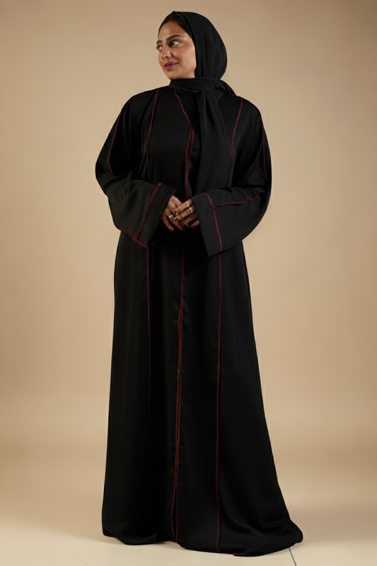 Black Front Open Abaya With Over Lock cuts