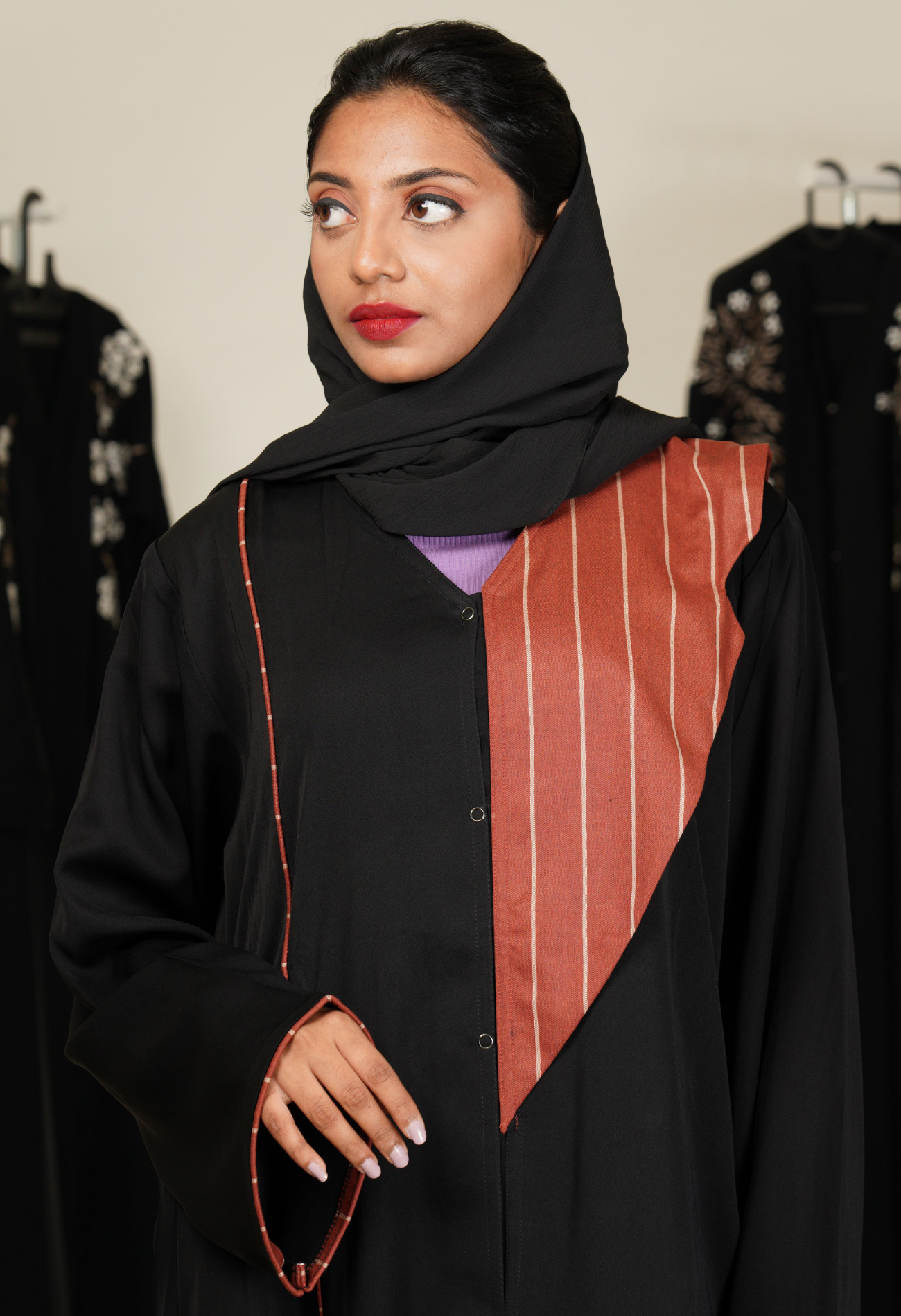 Black Front Open Abaya With Suit Laple