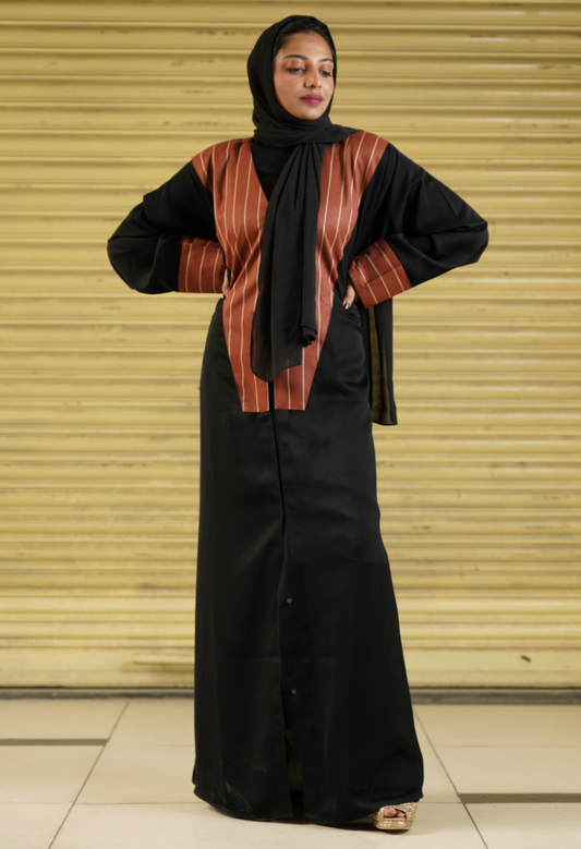 Black Front Open Abaya With Suiting Fabric