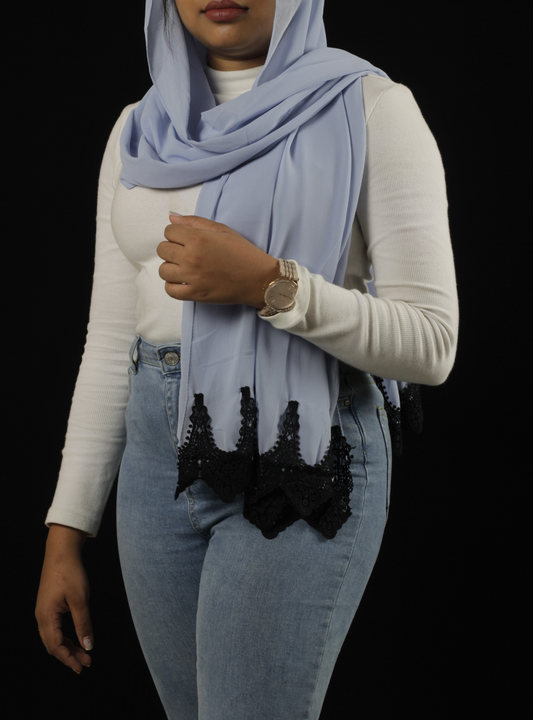 Ice Blue Premium Chiffon Lace Hijab