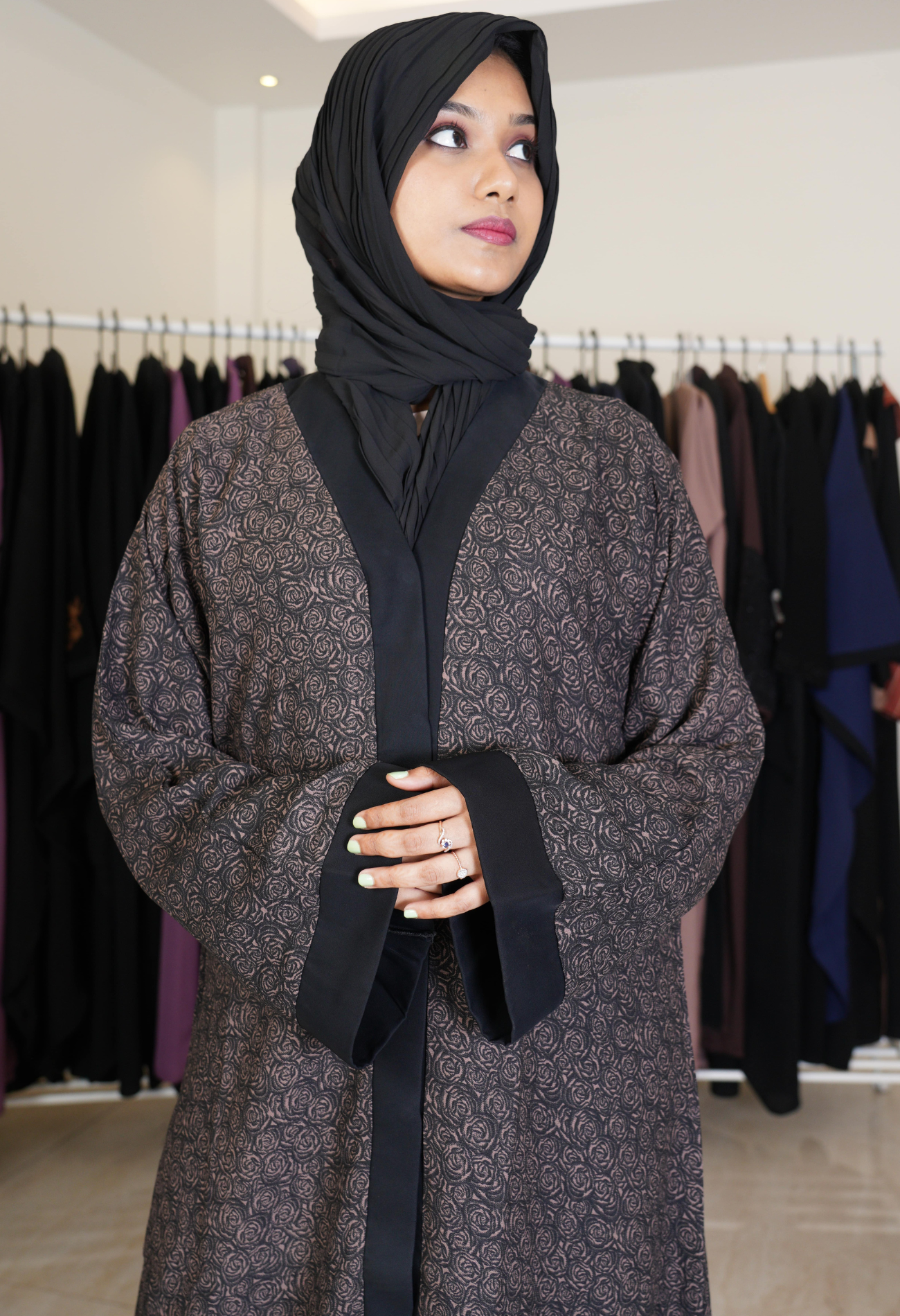 Floral Printed Front Open Abaya